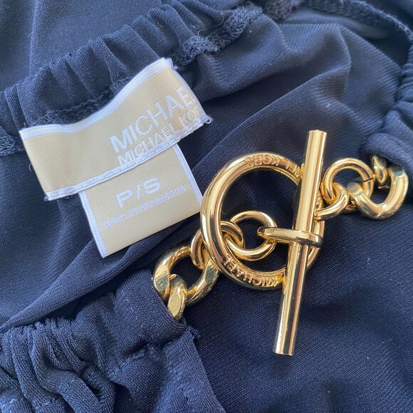 MICHAEL KORS Black Peasant Silky Slinky Gold Chain Blouse Tunic Shirt *SMALL* - Picture 5 of 5